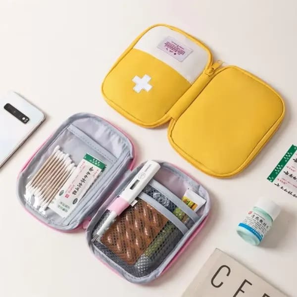 Bolsa de viaje para medicamentos de 2 tamaños, bolsa de almacenamiento de pastillas, artículos esenciales para exteriores, kit de primeros auxilios de emergencia, bolsa de almacenamiento portátil para el hogar