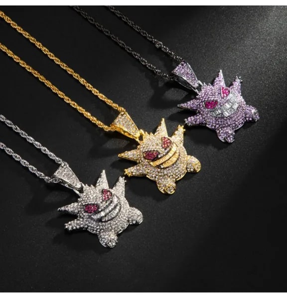Collar de Metal con Figura de Gengar de Anime Pokemon, Collar Decorativo, Collar Hip Hop, Accesorios de Joyería, Regalos y Juguetes para Niños