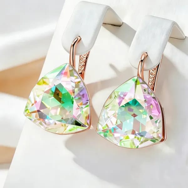 Wbmqda, pendientes triangulares grandes con piedras degradadas de color verde claro para mujer, Color oro rosa 585, regalos de joyería de circón únicos de 25x13mm