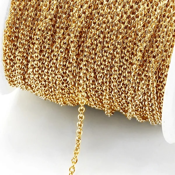 Cadena fina en forma de O de acero inoxidable de 2 metros, 1,2/1,5/2,0/2,5mm, color dorado, para pulsera, collar, accesorios para hacer joyas DIY