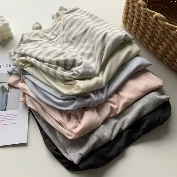 Camisetas de manga larga finas para mujer 2026, modelo de cuello redondo, mezcla de lana y seda, camisetas rosas de verano para mujer