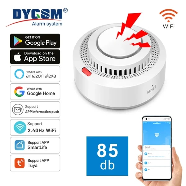 360 °   Detección Integral, Detector de Humo Inteligente WiFi Tuya, Monitoreo Remoto de Seguridad en el Hogar, Compatible con Alexa y Google