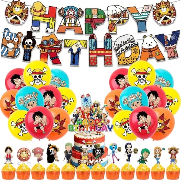 1 Set de Decoración para Fiesta de Anime ONE PIECE Luffy, Globos, Pancarta, Artículos para Fiestas de Cumpleaños Infantiles, Regalo