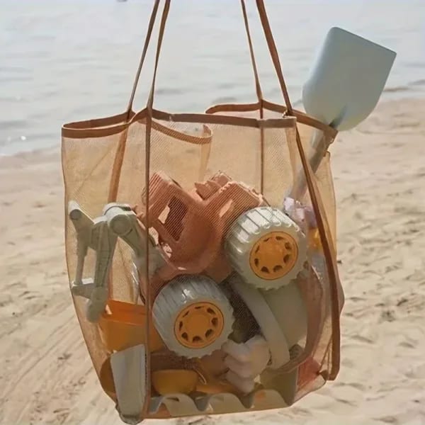 Bolsa de malla plegable extra grande con asas resistentes, bolsa de almacenamiento de poliéster duradera para juguetes de playa, conchas, ropa y toallas
