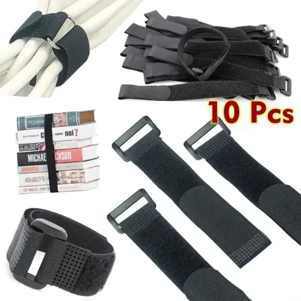 10 unidades de bridas de nailon autoadhesivas reutilizables de 20*200 mm, sujetacables