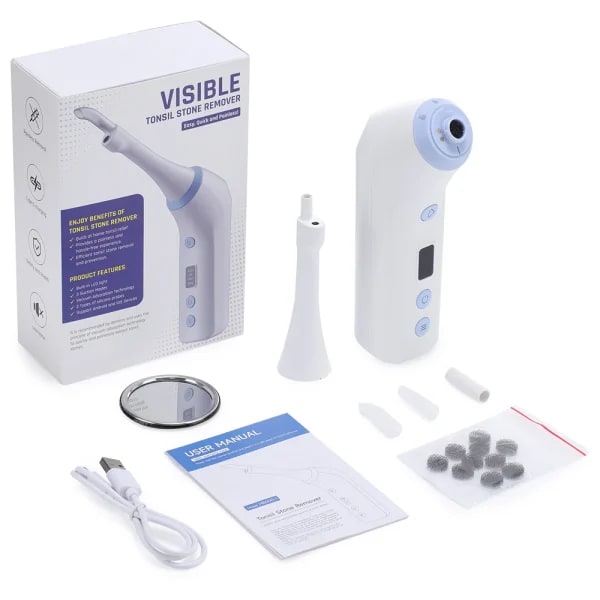 Removedor de Cálculos Amigdalinos con 3 Modos de Succión, Cámara HD Visible, Kit Electrónico de Eliminación de Cálculos Amigdalinos con Vacío, Cuidado Bucal Anti Mal Aliento