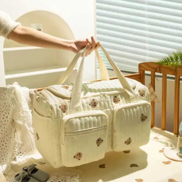 Bolsa de pañales bebé diseño oso flores algodón