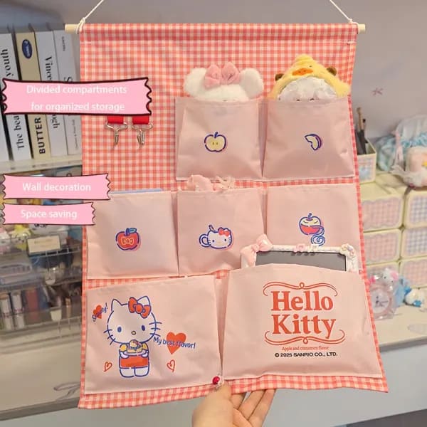 Linda Bolsa de Almacenamiento Colgante de Pared Sanrio con 7 Compartimentos, Organizador Plegable de Tela Oxford con Gancho Gratuito para Dormitorio y Habitación