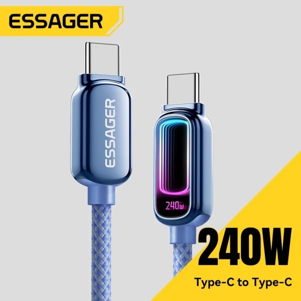 Cable USB C a USB C Essager de 240W con Carga Rápida PD3.1 de 100W para MacBook, Laptop, iPhone 17, 16, 15 Pro Max, iPad, Samsung, Tipo C