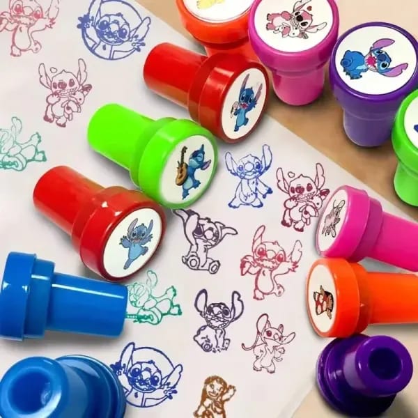 12PCS Sellos de dibujos animados de Disney Stitch, regalo de cumpleaños para niños, sellos con diseño de Stitch, regalo de Navidad para niños