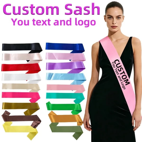 Banda de satén personalizada con texto y logotipo DIY para fiestas de cumpleaños, bodas, graduaciones, jubilaciones, cócteles y disfraces.