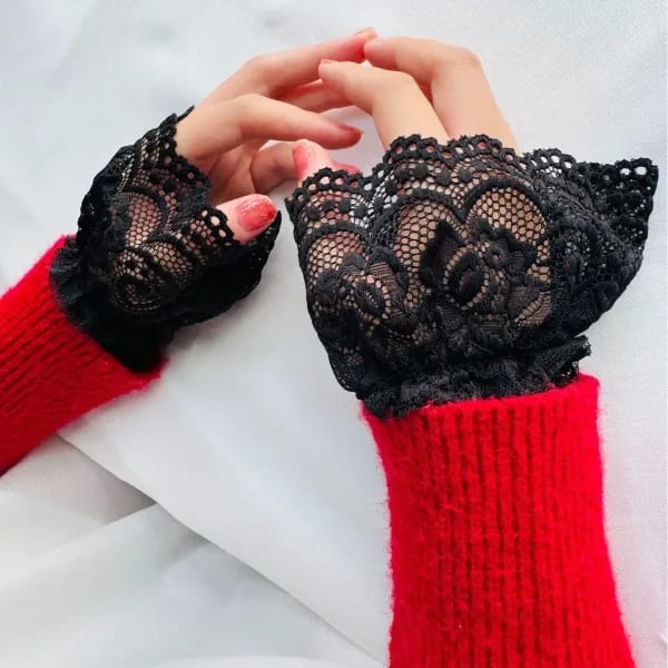 Mangas Falsas Desmontables de Encaje para Mujer, Puños de Malla Hueca de Ganchillo, Puños de Campana para Muñeca, Mangas Decorativas de Moda