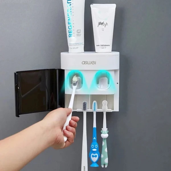 Exprimidor automático de pasta de dientes montado en la pared, dispensador de pasta de dientes, soporte magnético para cepillos de dientes, estante para pasta de dientes, accesorios de baño