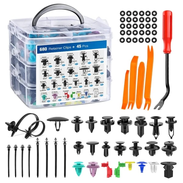 725 Clips de Parachoques, Clips de Retención para Coche, Kit de Sujetadores de Plástico, Remaches de Empuje para Carrocería, Juego de Clips para Guardabarros