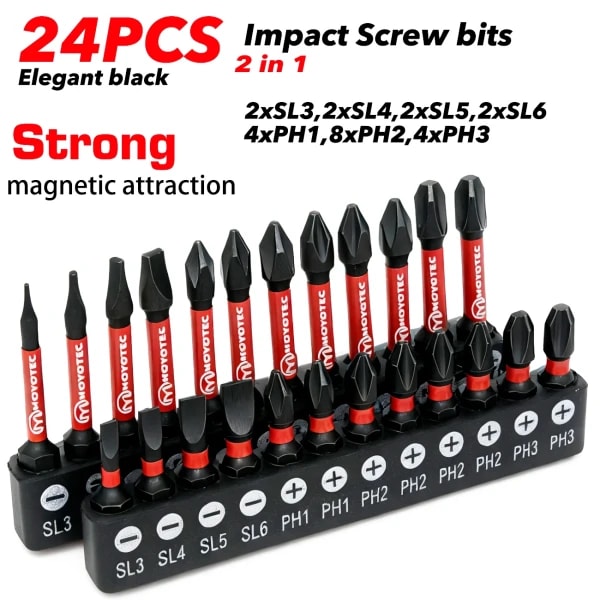 Juego de puntas de destornillador de alta resistencia y resistentes a impactos, 12/24 piezas, acero de aleación S2 de 25/50 mm con fuerte magnetismo, compatible con herramientas eléctricas