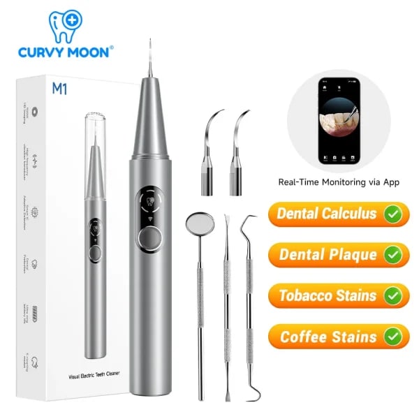 CURVY MOON Limpiador Dental Eléctrico Ultrasónico Visible con Cámara, Removedor de Sarro, Herramientas de Limpieza de Manchas Dentales, Cuidado Blanqueador de Dientes