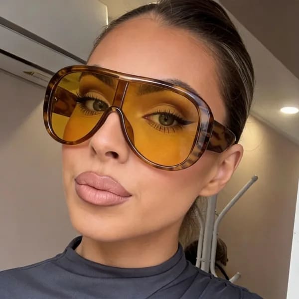 Gafas de Sol de Piloto Retro de Gran Tamaño para Mujer, Moda de Lujo, Montura Grande de Una Pieza, Gafas de Sol Degradado Color Arena, Tonos Clásicos Retro Gruesos