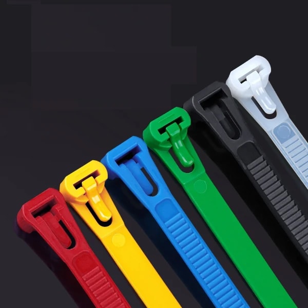 100 Bridas para Cables Reutilizables, Bridas de Nylon con Cierre, Removibles, Reciclables, Colores Variados, Negro, Blanco