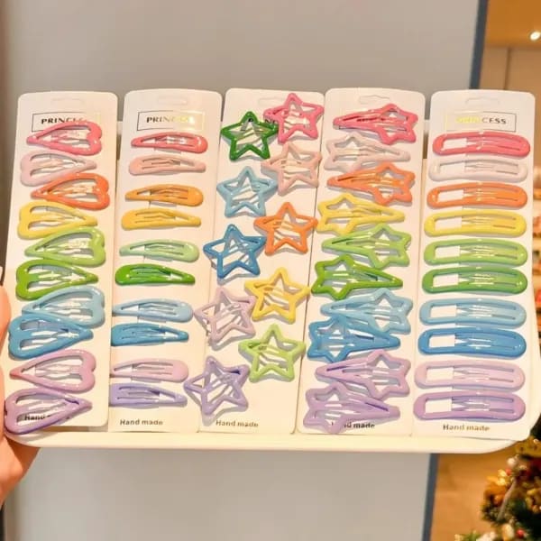10 pinzas para el cabello coloridas hechas a mano: pasadores con forma de estrella y corazón, accesorios lindos para el cabello para niñas, horquillas vibrantes para uso diario