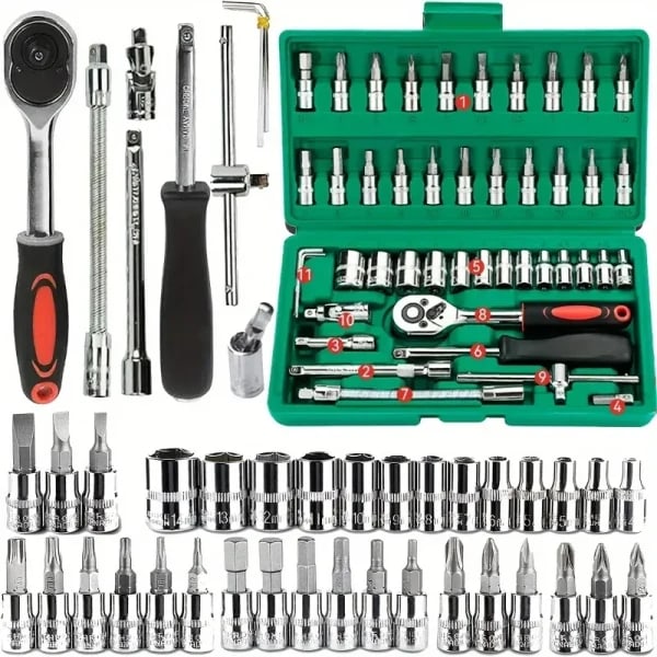 Juego de Herramientas Automotrices Profesionales, Juego de Llaves de Trinquete con Múltiples Funciones para Reparación de Automóviles y Motocicletas