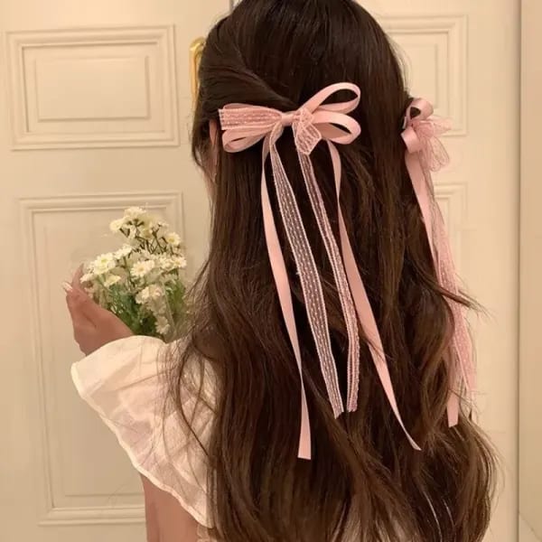 2 pinzas para el cabello con lazo de encaje para mujeres y niñas, pasadores de cabello con cinta larga a la moda, accesorios para el cabello de boda, joyería