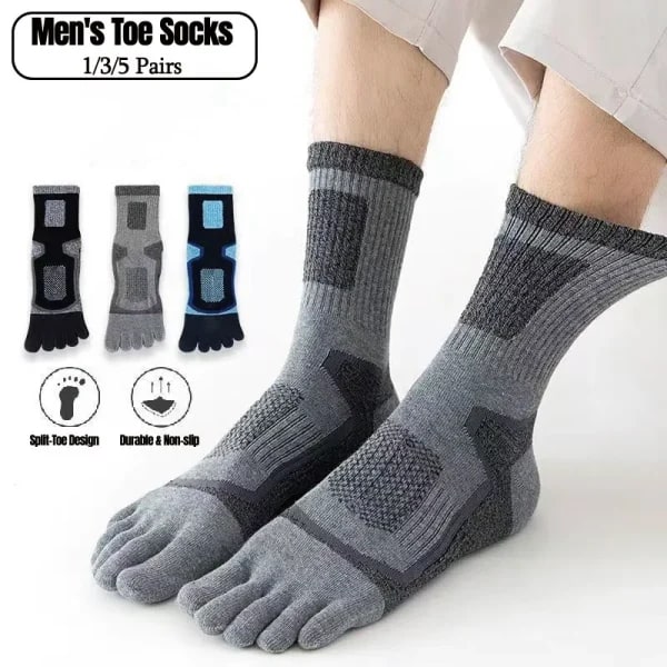 1/3/5 Pares de Calcetines Cortos Deportivos para Hombre, Calcetines de Compresión Gruesos con Malla, Duraderos, para Fitness, Ciclismo, Correr, Baloncesto, Viajes, Calcetines de 5 Dedos
