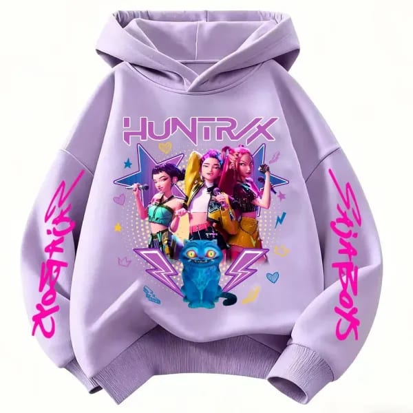 Sudadera con capucha con estampado de Anime Huntrx Three Girls, sudadera morada a la moda para niñas