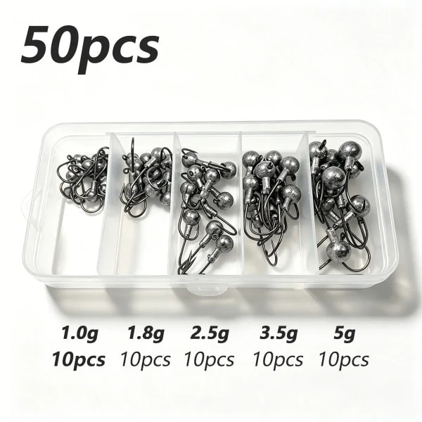 Anzuelos de Pesca con Cabeza Redonda de 1g, 1.8g, 2.5g, 3.5g y 5g, para Señuelos Blandos Tipo Worm Crank