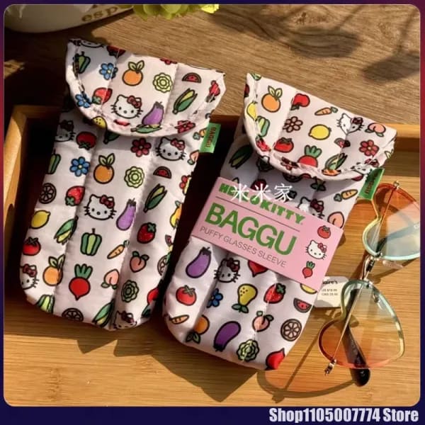 Estuche Protector de Gafas de Sol Kawaii Hello Kitty, Bolsa de Almacenamiento con Diseño de Dibujos Animados, Clip de Algodón para Gafas