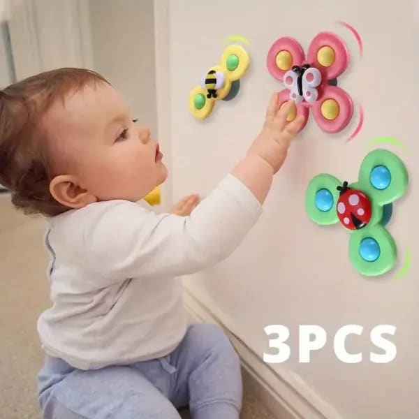 Ventosa interactiva de flor de insecto para niños, juguete superior con ventosa de dibujos animados, juguete giratorio para bebé, juego educativo divertido