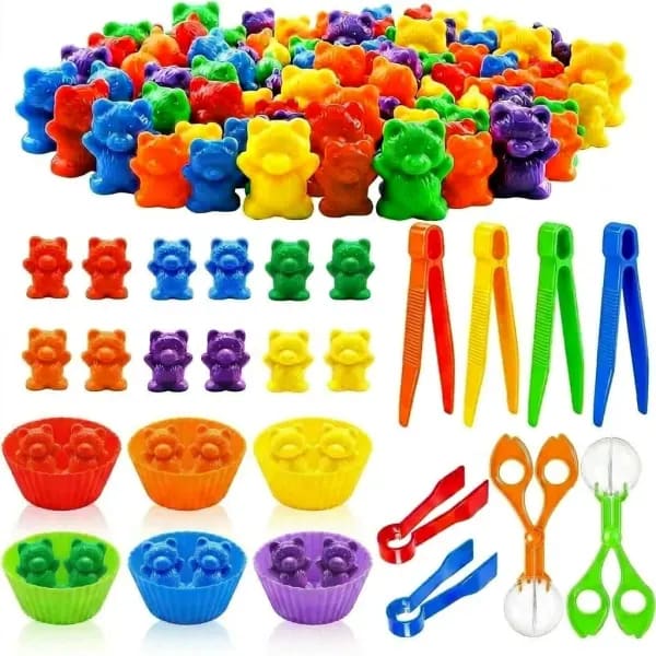 Ositos de Contar Coloridos con Vasos de Clasificación y Pinzas, Juguete Educativo para Contar y Clasificar por Colores para Niños y Niñas