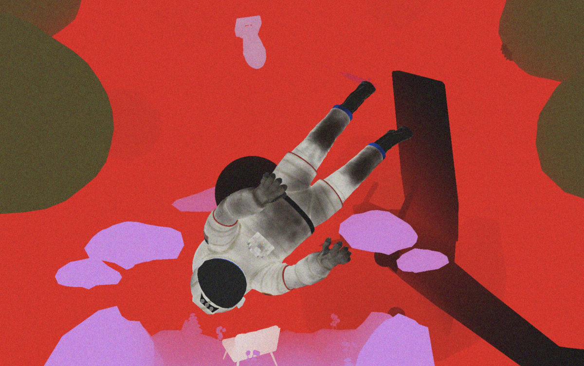 Lost in a Dreamscape — an astronaut adrift in a red world