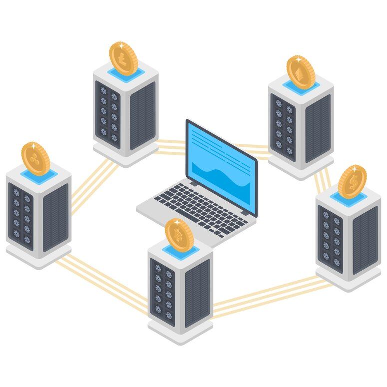 multiple computers and devices represented a distributed network for crypto security