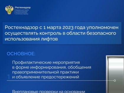 Функции по осуществлению государственного контроля в области безопасного использования лифтов возложены на Ростехнадзор