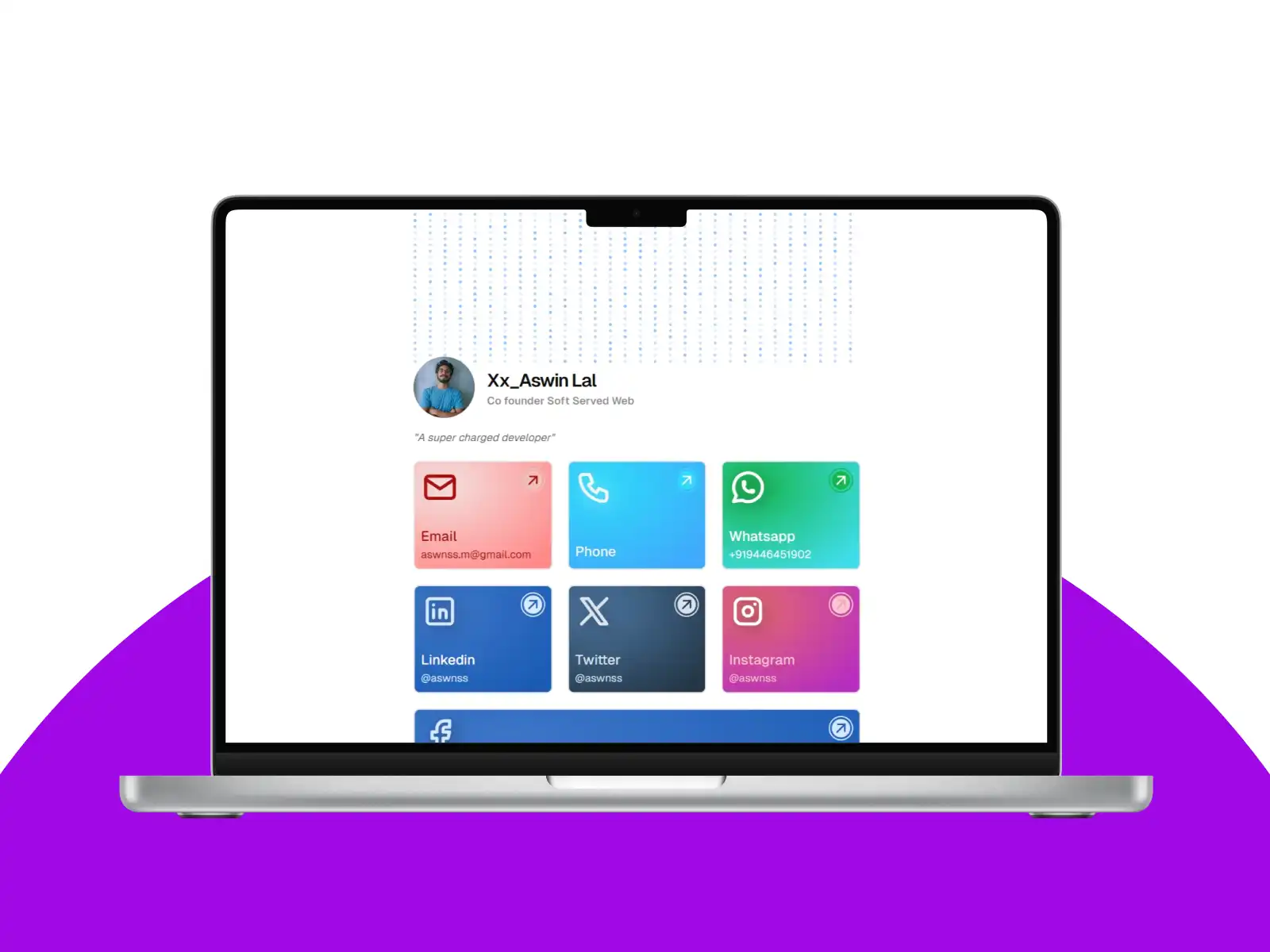 Take My Contact interface showing digital business card creation process