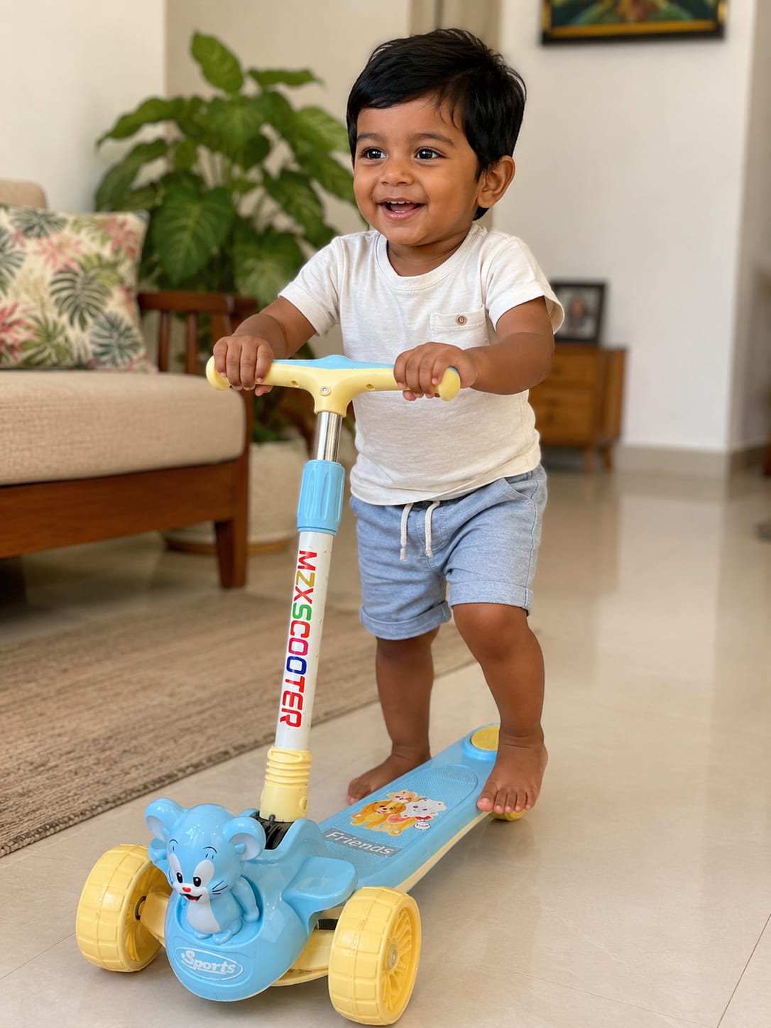 Kids 3-Wheel Scooter with Cute Cartoon Design – Adjustable Foldable Ride-On Scooter for Toddlers