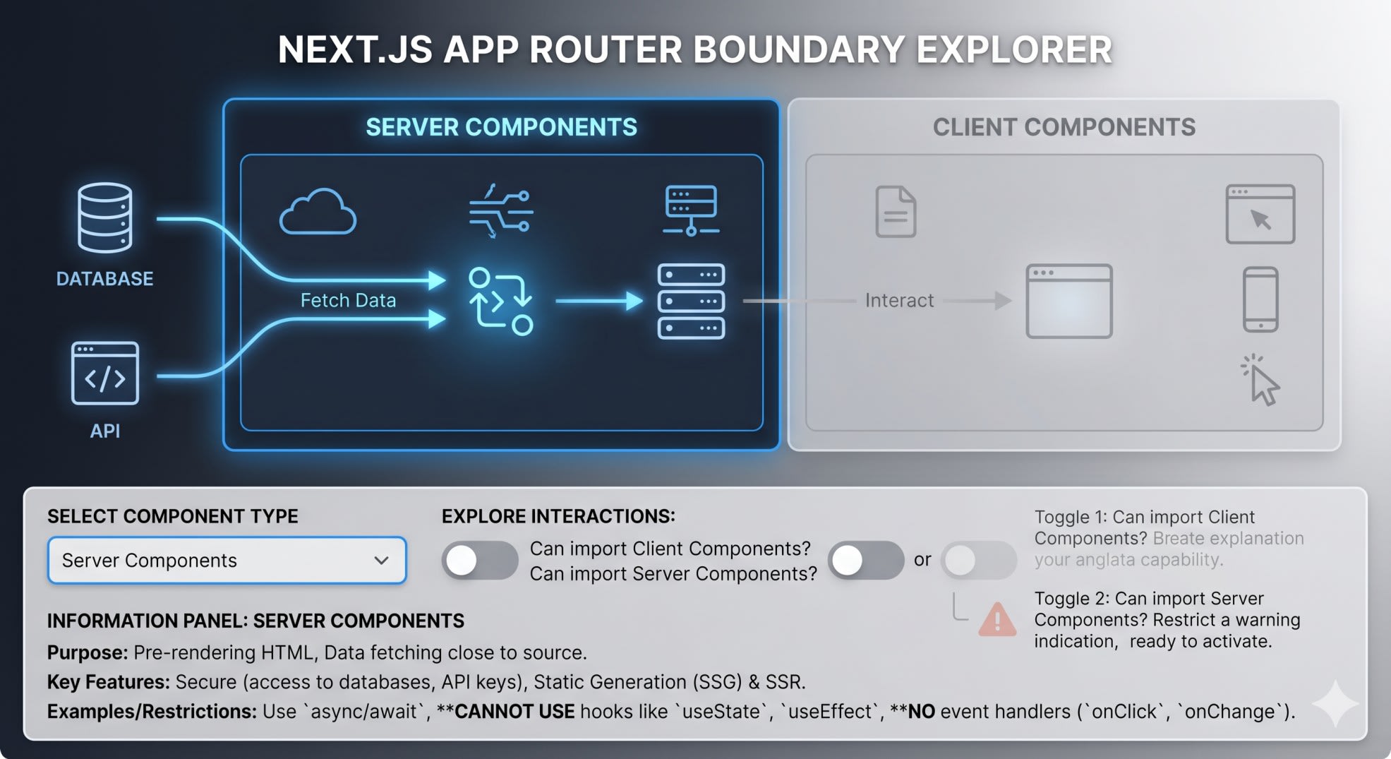 Next.js App Router Server Component and Client Component architecture diagram