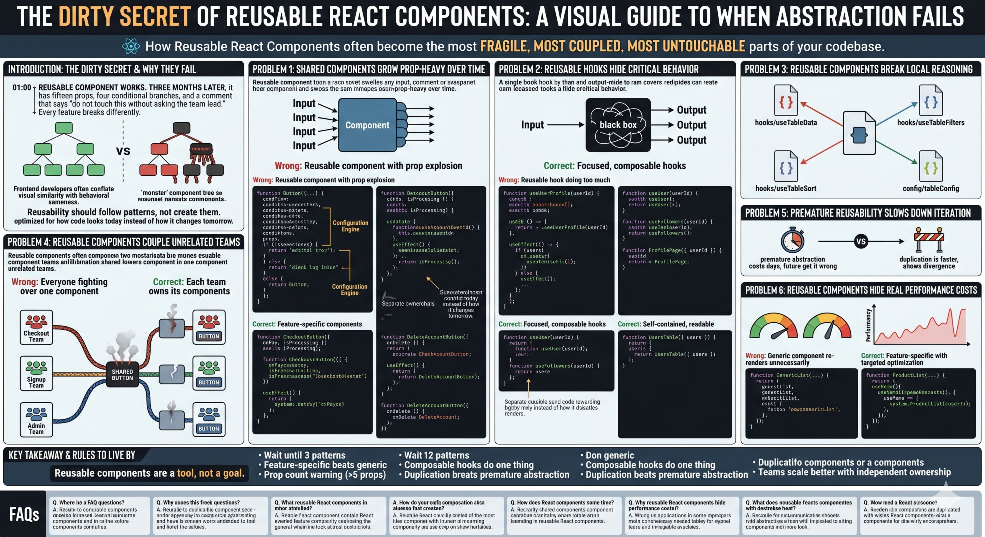 React component file structure showing scattered reusable logic versus self-contained feature