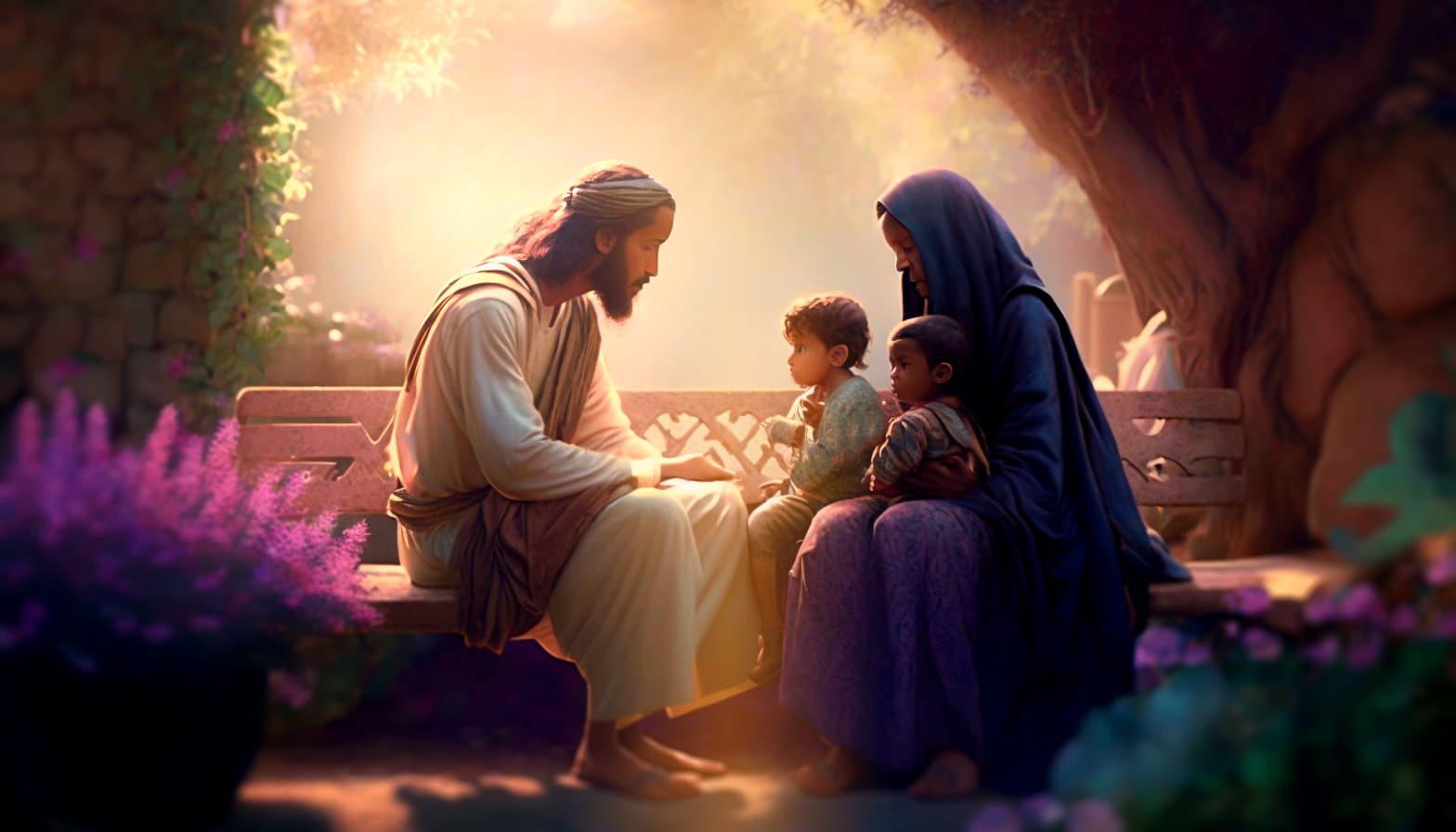"Jesus helps a family" - by Midjourney.ai and Gary Tonge
