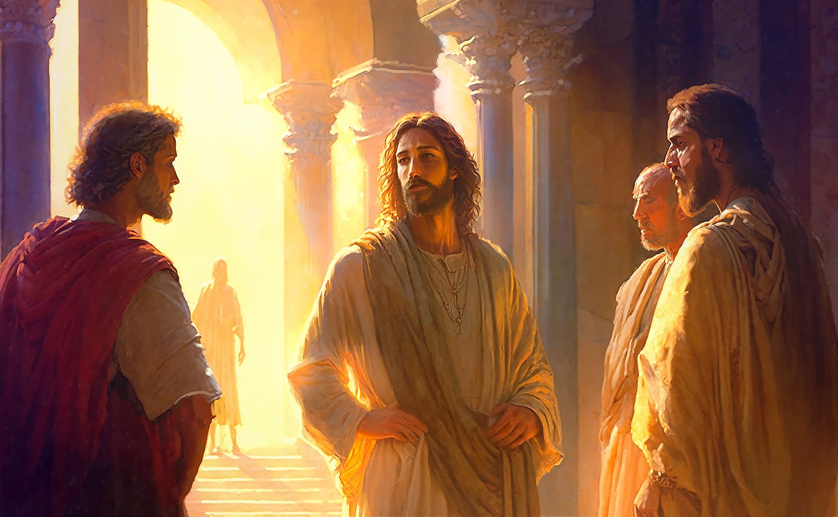 Jesus speaking to three people
