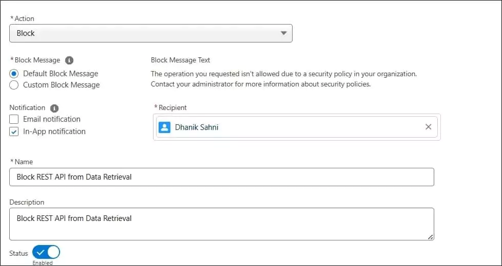 Transaction Security Policy | Transaction Security Policies | Custom Email or messahe