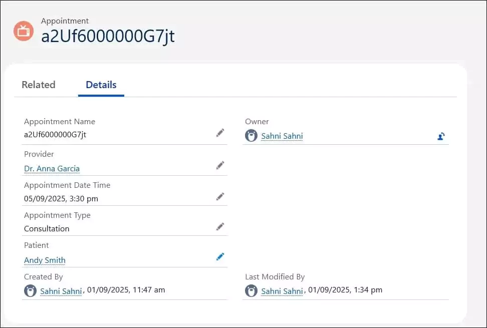 Salesforce Agentforce - Appointment Record