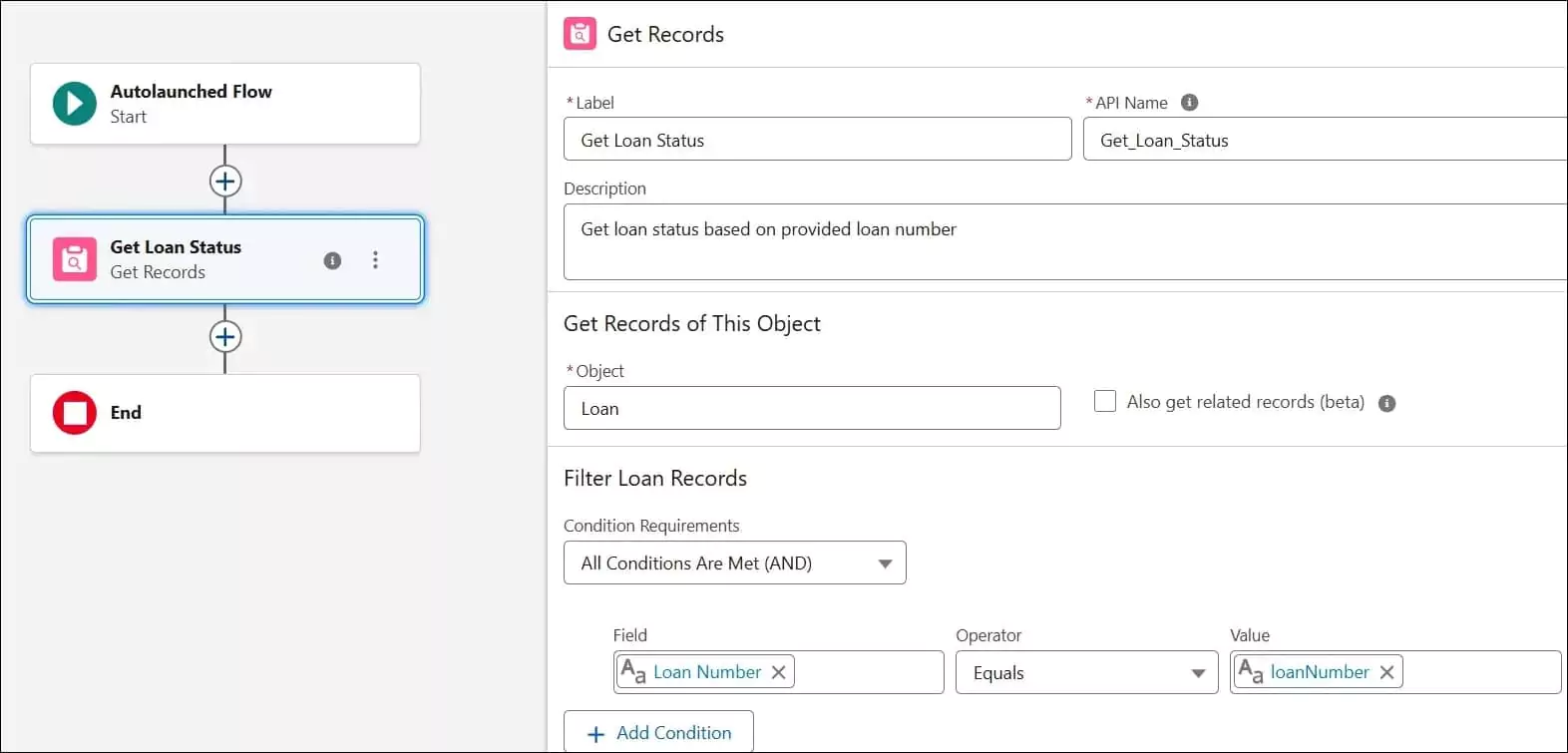 Query Loan Status in Salesforce Flow | Get Records Element in Flow