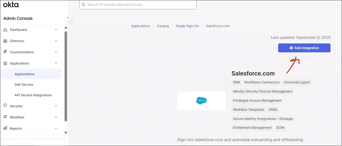 Okta Add Integration