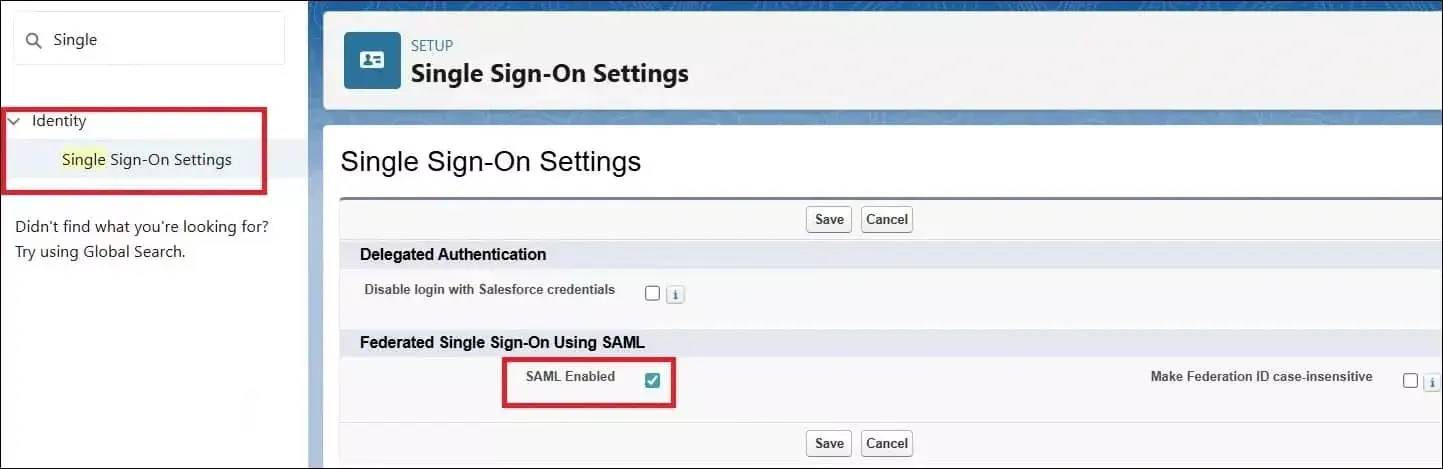 Salesforce Enable SAML Single Sign-On Configuration