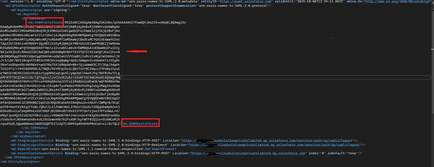Salesforce Single Sign-On Metadata file