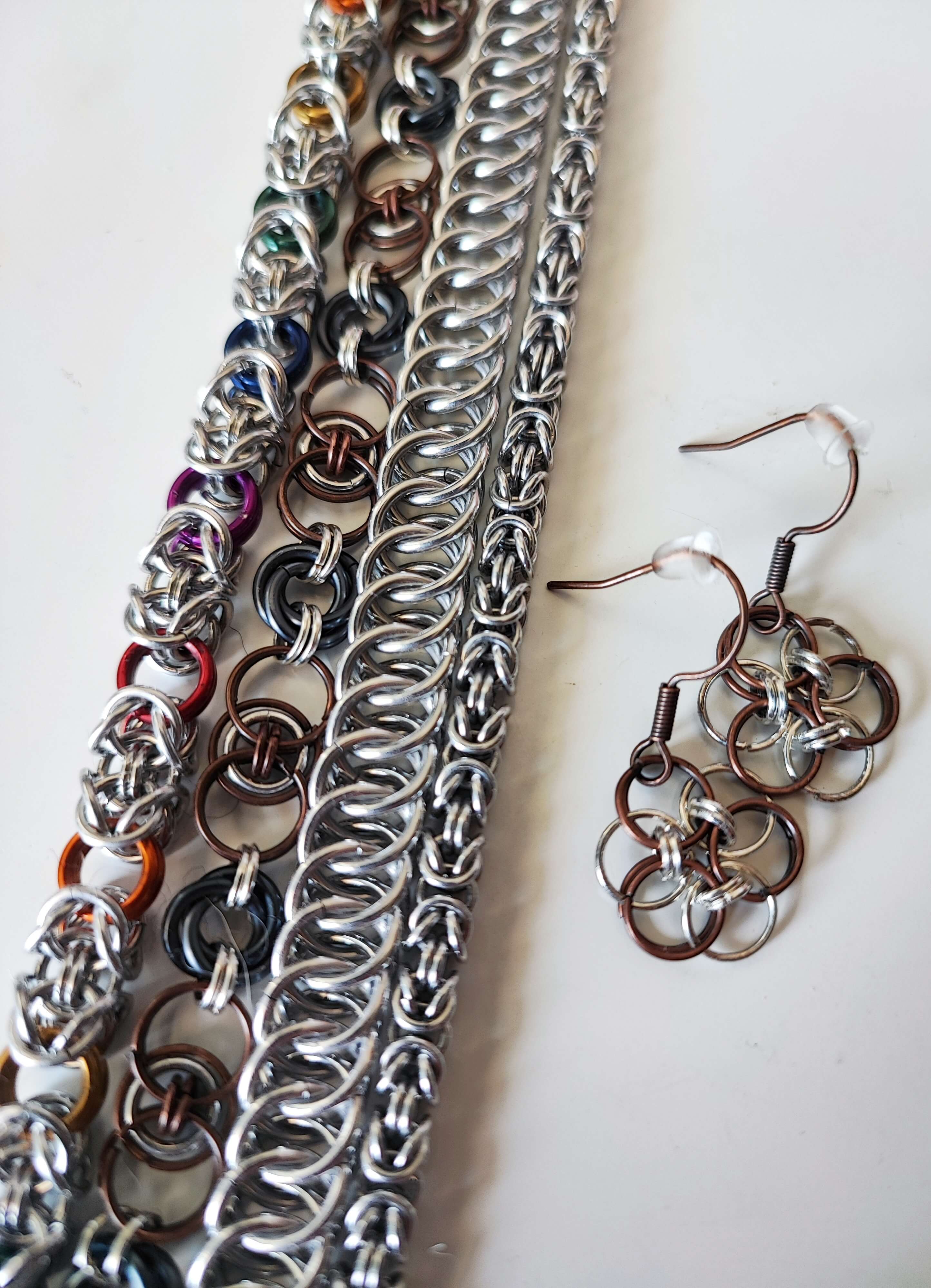 Chainmail bracelets and earrings