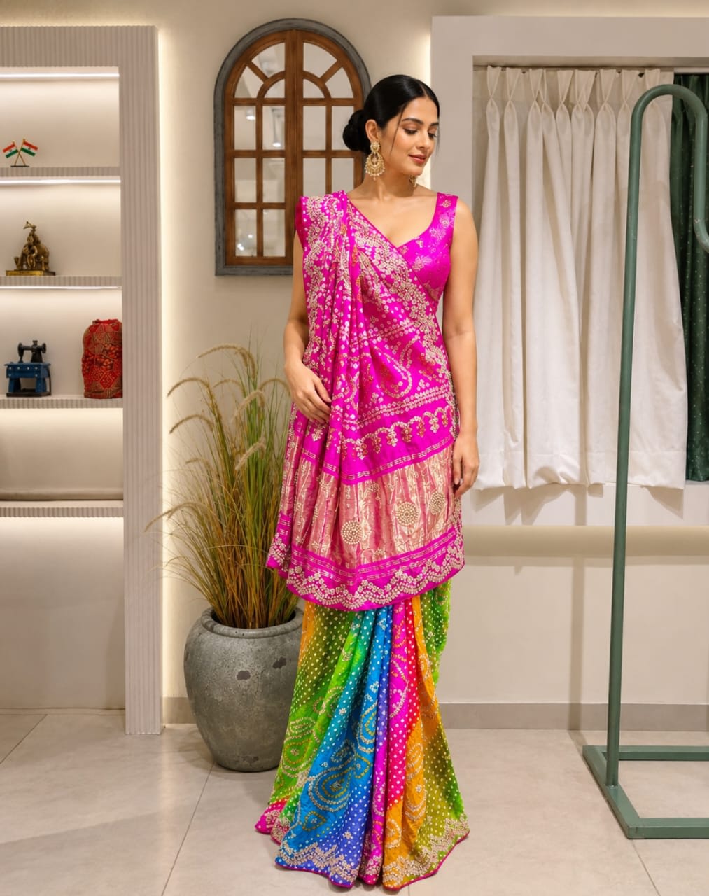 Multicolour bandhani saree