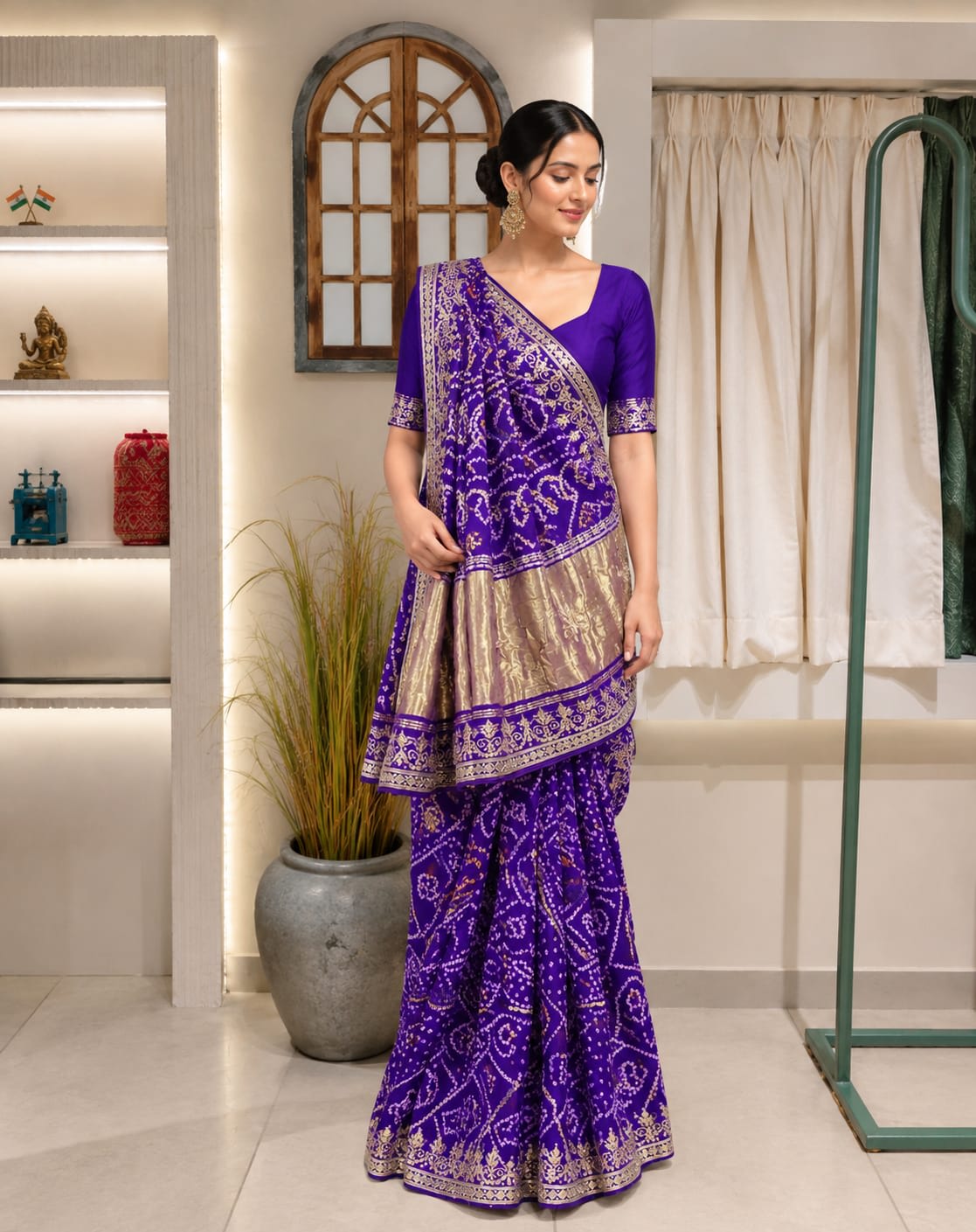 Purple bandhani kaji silk saree