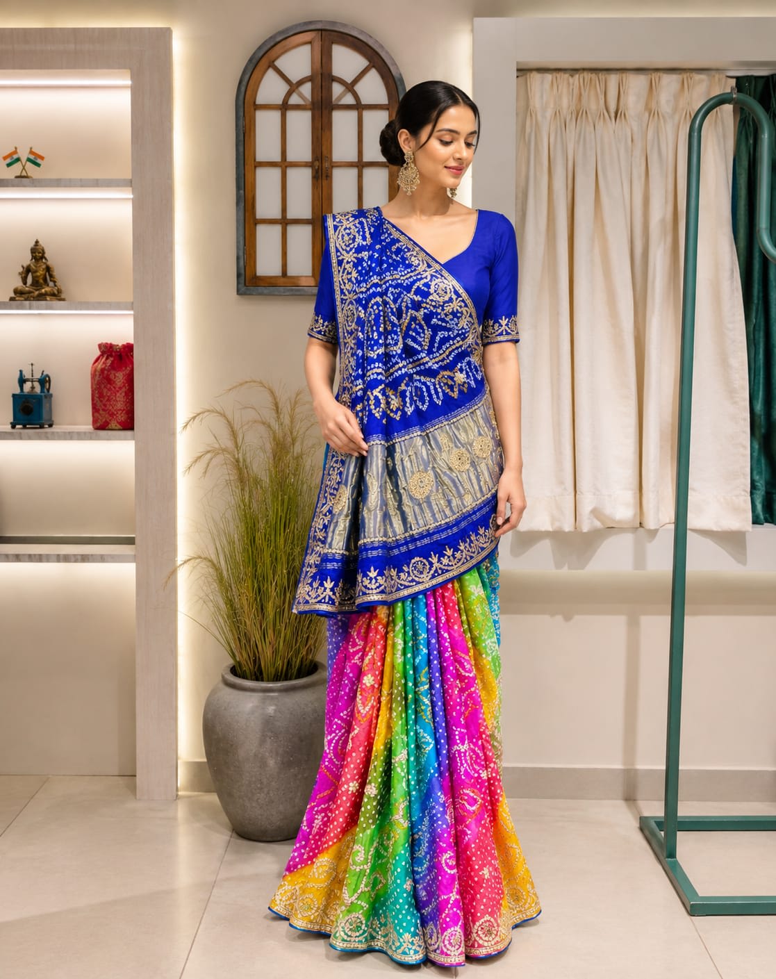Royal blue multicolour bandhani saree
